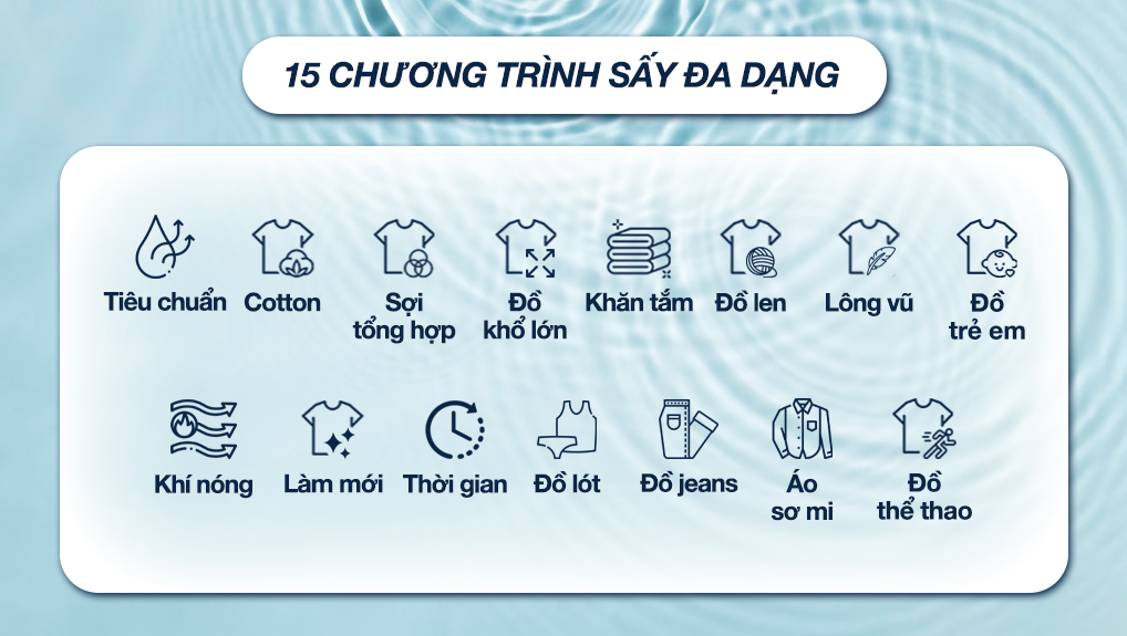 Máy sấy ngưng tụ Galanz 8 kg DC-80S5C - Chương trình sấy Máy sấy ngưng tụ Galanz 8 kg DC-80S5C - Chương trình sấy
