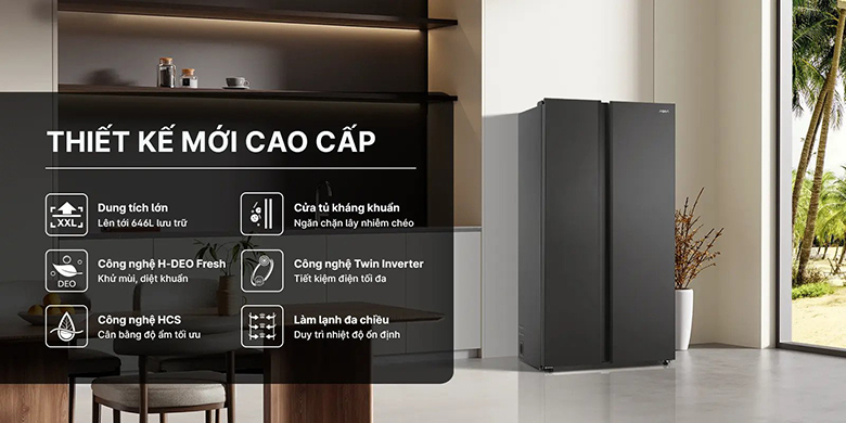 Tủ lạnh SBS Aqua Inverter 646 lít AQR-S682XA(BL)