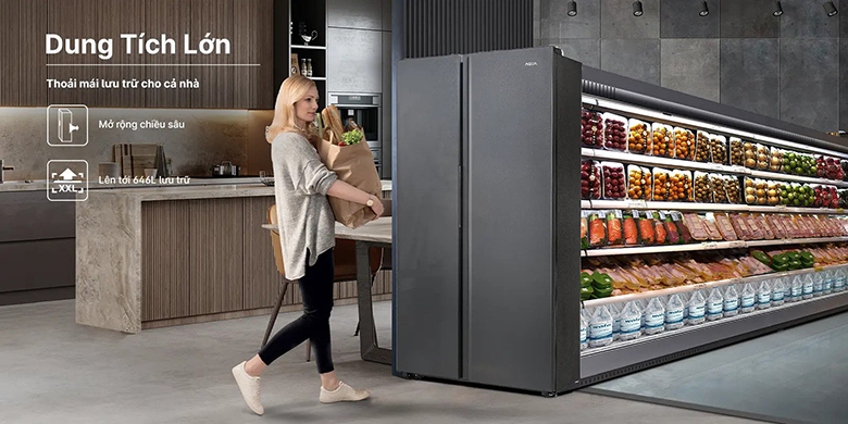 Tủ lạnh SBS Aqua Inverter 646 lít AQR-S682XA(BL) dung tích lớn