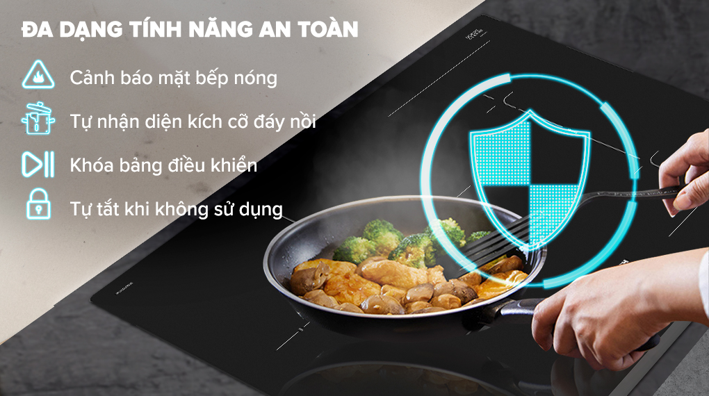 Bếp từ 3 vùng nấu PVJ631FB1E - Tính năng an toàn Bếp từ 3 vùng nấu PVJ631FB1E - Tính năng an toàn