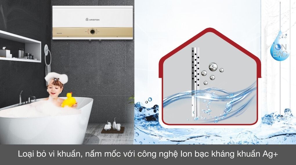 Máy nước nóng gián tiếp Ariston 30 lít 3000W SLIM3 30 RS MT 3KW - Chế độ tạo Ion Ag+ kháng khuẩn