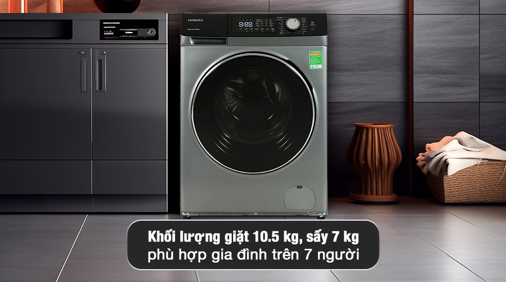 Máy giặt sấy Hitachi Inverter giặt 10.5 kg - sấy 7 kg BD-D1054HVOS - Khối lượng giặt sấy