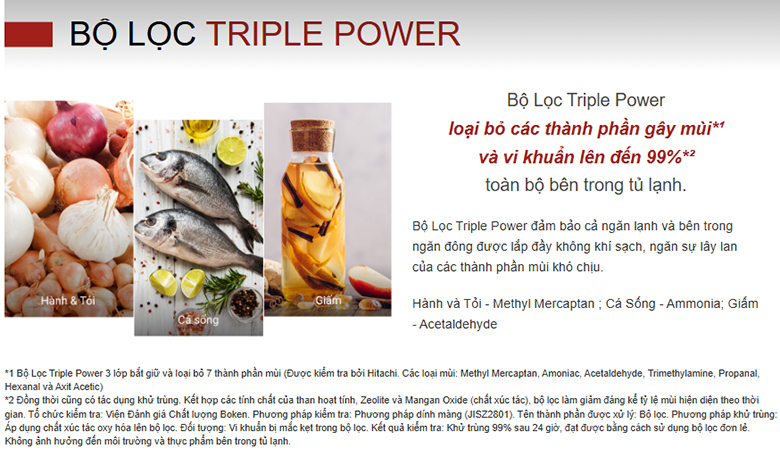 Tủ lạnh Hitachi Inverter 344 lít HRTN6379SUVN - Khử mùi hiệu quả với bộ lọc 3 lớp Triple Power