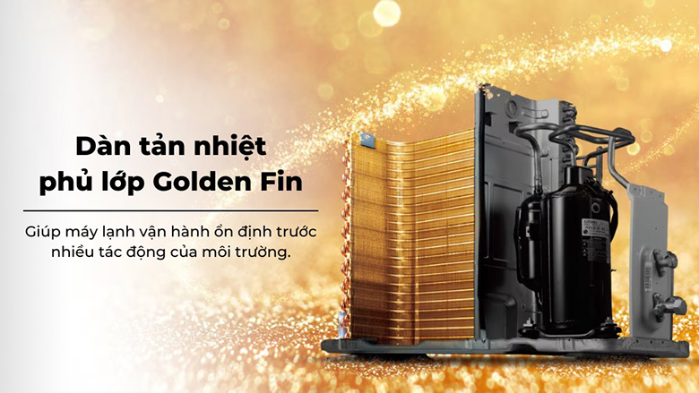 Điều hòa LG 1 chiều Inverter 12000 BTU IEC12M1 - Dàn tản nhiệt mạ vàng Golden Fin bền bỉ, hạn chế ăn mòn